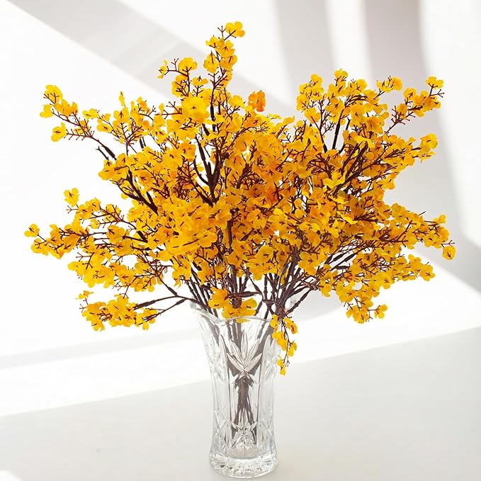 Hananona 10 Pcs Artificial Babys Breath Flowers Orange Fake Silk Gypsophila Flowers for Fall Floral Arrangement Autumn Table Centerpieces Home Decor (10, Orange)