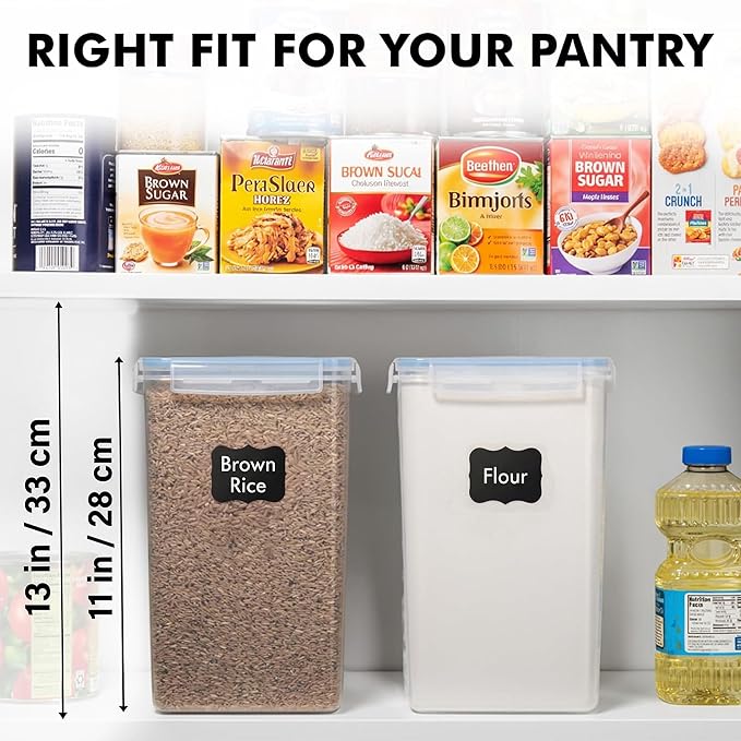 WHITE FEATHER SUPPLIES 2 PC [7 Qt / 6.5L / 220 Oz] Large Food Storage Containers with Lids Airtight - BPA Free Clear Plastic Kitchen and Pantry Storage Containers for Cereal, Flour, Sugar, Rice