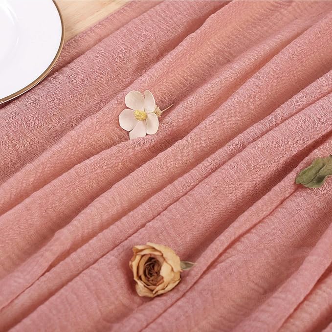 Dusty Blush Cheesecloth Table Runner 10ft Gauze Table Runner for Decor Valentines 35x120 Inches Rustic Boho Cheese Cloth for Wedding Baby Bridal Shower Party