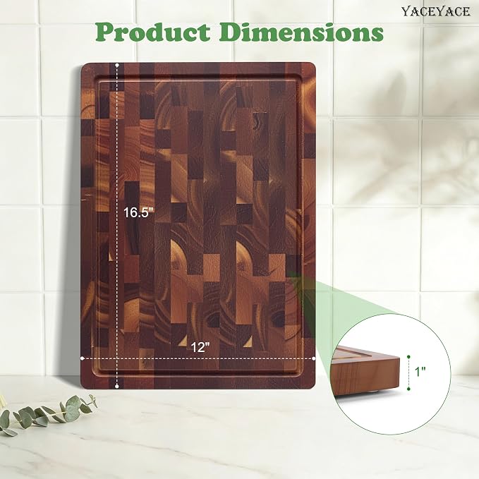 Cutting Board Wood, Large Size 16.5"x12" Wood Grain Chopping Board with Juice Groove, Thick Acacia Cutting Boards for Meat, Cheese,Fruits