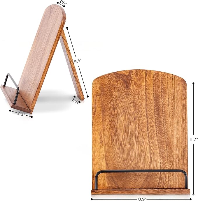 Cookbook Holder and Stand - Sturdy Countertop Design Effortlessly Holds cookbooks Crafted from Solid Wood for Durability and Style, This Versatile Kitchen Accessory Keeps Your Recipes Secure
