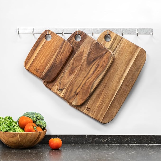 Acacia Wood Cutting Boards Set of 3 for Kitchen, Large Wooden Cutting Board Set, Thick Chopping Board,Butcher Block,Wooden Trays for Meat, Fruit Vegetable and Cheese