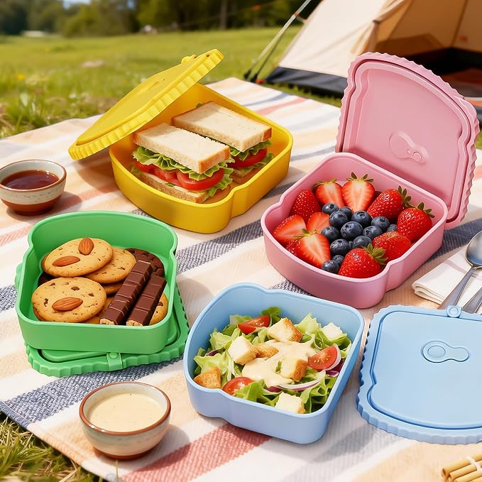 2 Pack Silicone Sandwich Container, Reusable Sandwich Bento Box with Lid for Lunch Fruit Snacks Bread, Colored Toast Shaped Container, Silicone Snack Containers for Office Picnic Travel Meal Prep