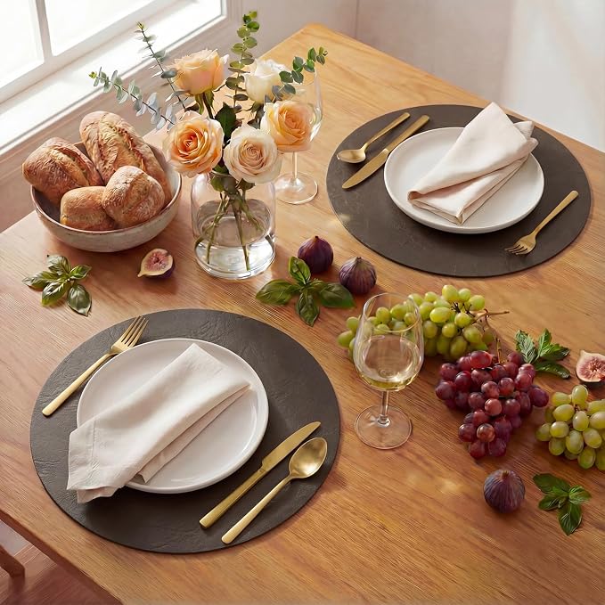 Artoid Mode Coffee Faux Leather Placemats Set of 4, 15 Inch Waterproof Wipeable Heat Resistant Vinyl Place Mats, Reversible Table Mats for Kitchen Dining Decor