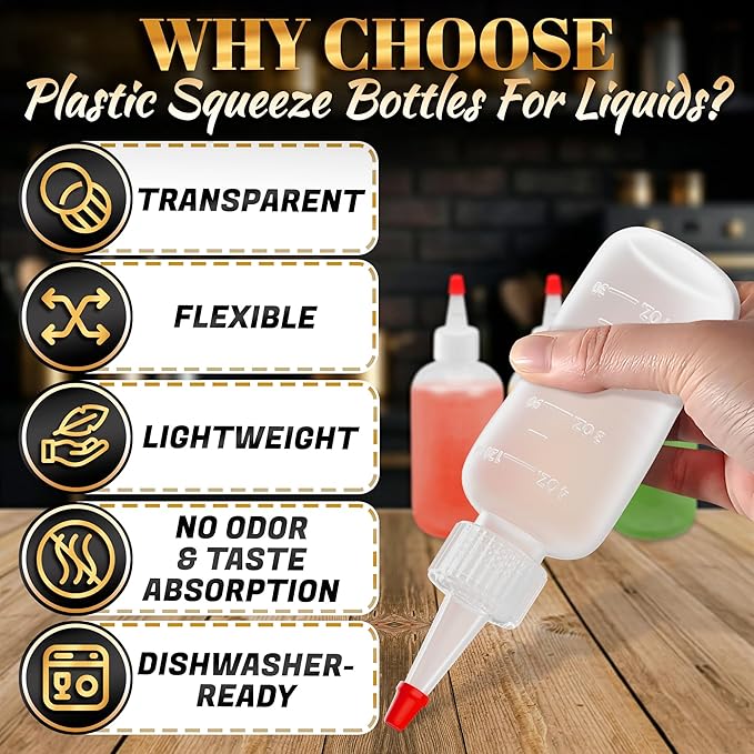 6 Pcs Plastic Squeeze Bottles for Sauces 4 oz (120 ml) - Reusable Condiment Squirt Bottles Set with Cuttable Fine Tip - for BBQ, Picnics, Camping, Pancake Batter, Syrup, Oils, Salad Dressings & Crafts