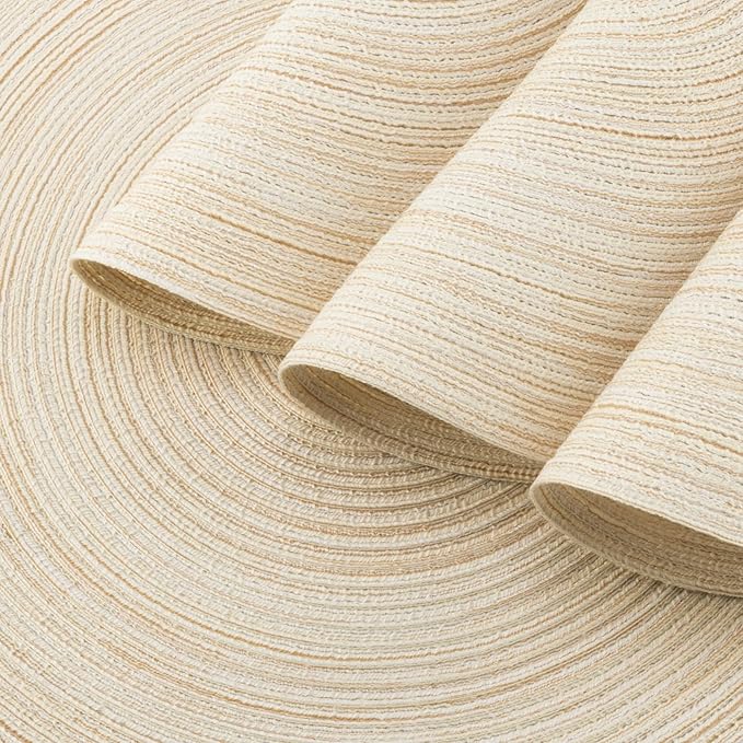 Winknowl Round Braided Placemats Set of 4 Washable Woven Heat Resistant Table Mats for Kitchen Dining Tables 15 inch Round Place Mats (Ivory,4)