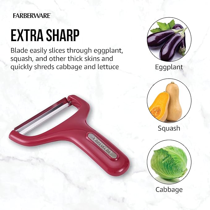Farberware Professional Large Y Shaped Vegetable Peeler with Stainless Steel Premium Ultra Sharp Blade, 4.53x0.79x5.31 Inch, Berry