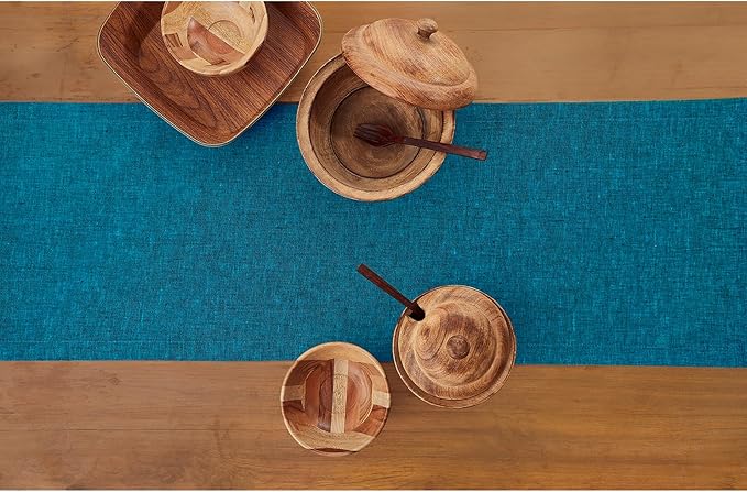 Solino Home Linen Table Runner 36 Inches - 100% Pure Linen Chambray Teal Table Runner 14 x 36 Inch Ideal for Dresser and Coffee Tables - Athena - Spring, Summer