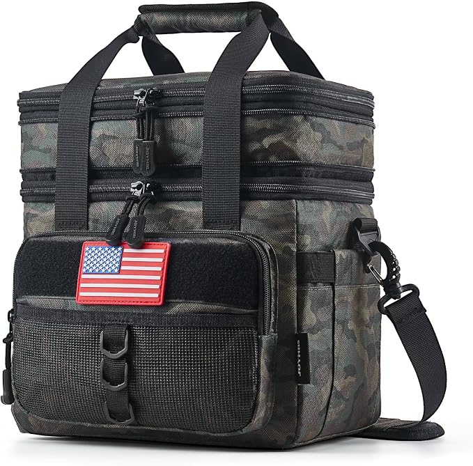 JOYHILL Tactical Lunch Box for Men, Camo, Double Deck Insulated Lunch Bag | Large Durable Thermal and Cooler Bag for Adult, Modern Leakproof Bag for Work, Office Commutes, Camping, Picnic, 18 L/24 Can