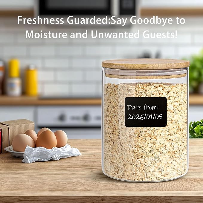 Glass Storage Jars Set Elegant Containers with Airtight Bamboo Lids, Perfect for Kitchen Organization - Flour, Rice, Pasta, Sugar, Coffee Beans (2 packs(37oz) / 2 packs(111oz))