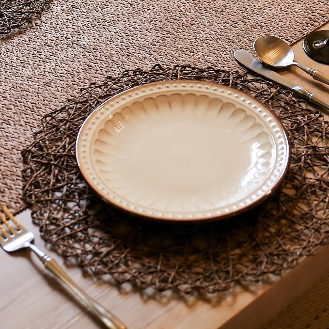AHHFSMEI Paper Braided Round Placemats Set of 8 Natural Non-Slip Heat Resistant Table Mats for Dining Tables Woven Indoor & Outdoor Place mats(Coffee,8)