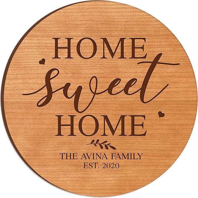 LifeSong Milestones Personalized Cherry Wood Lazy Susan Kitchen Turntable Everyday Design Ideas 12” Engraved Decorative Serving Centerpiece Family (Home Sweet Home)