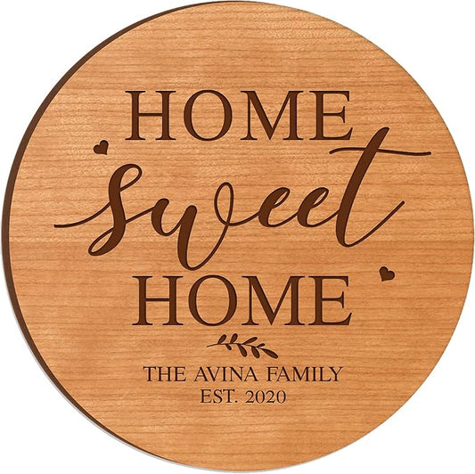 LifeSong Milestones Personalized Cherry Wood Lazy Susan Kitchen Turntable Everyday Design Ideas 12” Engraved Decorative Serving Centerpiece Family (Home Sweet Home)