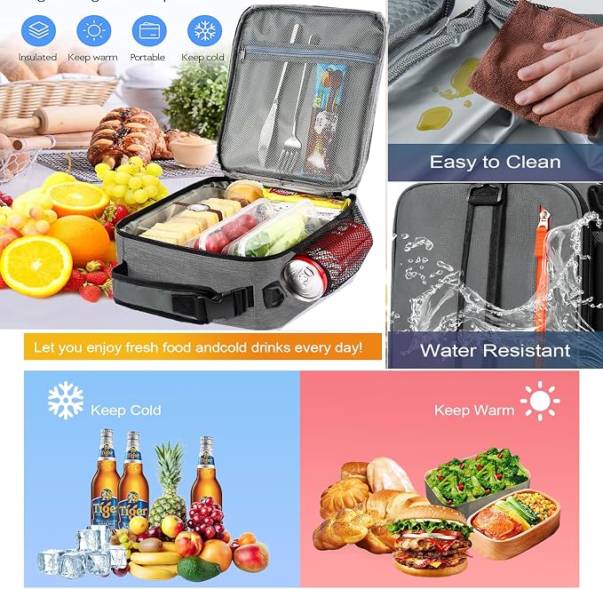 Expandable(18cans) Lunch Box Insulated Lunch bag for Men Youth Teens Adult Portable Stylish Small Lunchbox With Shoulder Strap for Working Office school Picnic Outdoor