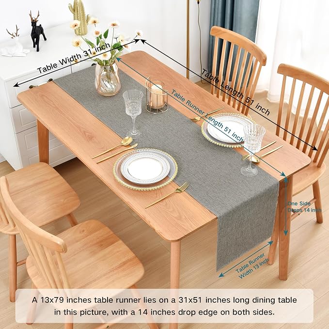 Farmhouse Rustic Table Runner Grey Faux Linen Table Runners Water Resistant Table Runner 72 inches Long for Living Room Dresser Bedroom Kitchen Dining Party 13x72 Inch