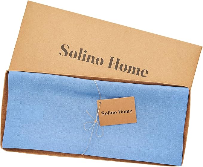 Solino Home Linen Table Runner 108 Inches Long - 100% Pure Linen Provence Blue Dining Table Runner 14 x 108 Inch - Fete - Spring, Summer