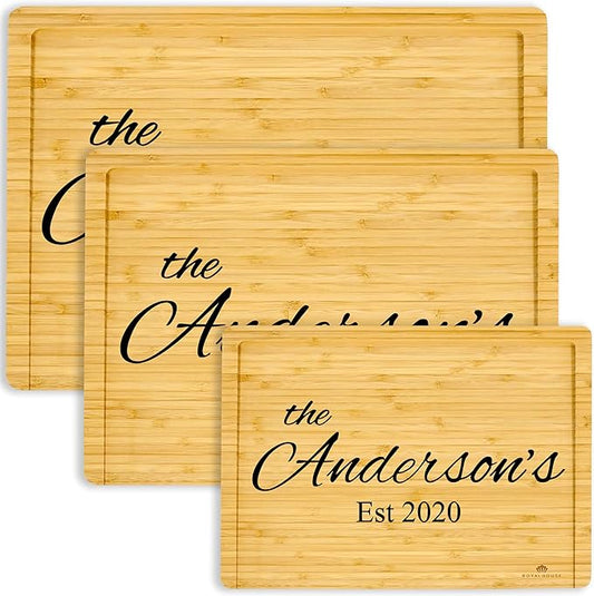 Personalized 3 Pack Cutting Board Wood Engraved for Kitchen with Juice Groove and Kitchen Chopping Board for Meat Cheese board Heavy Duty Serving Tray