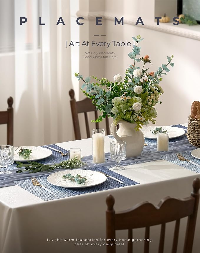 Leetaltree Gradient Blue Woven Placemats Set of 6 - Heat Resistant Non-Slip Place mats for Dining Table, Washable Durable PVC Vinyl Woven Table Mats(Gradient Blue, 6)