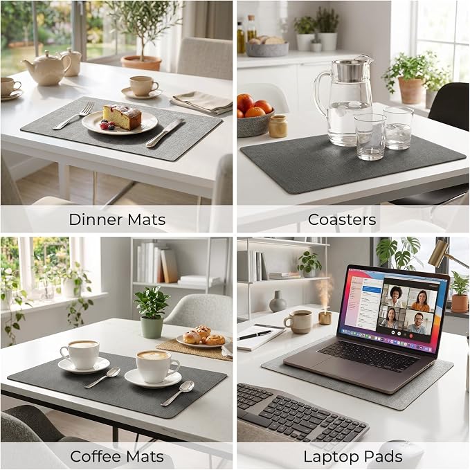 Romanstile Vinyl Placemats Set of 6, Reversible Faux Leather Heat Resistant Wipeable Table Mats, Waterproof Washable Non-Slip Table Placemats for Dining/Kitchen/Outdoor (Grey Light Grey, 12" x 17")