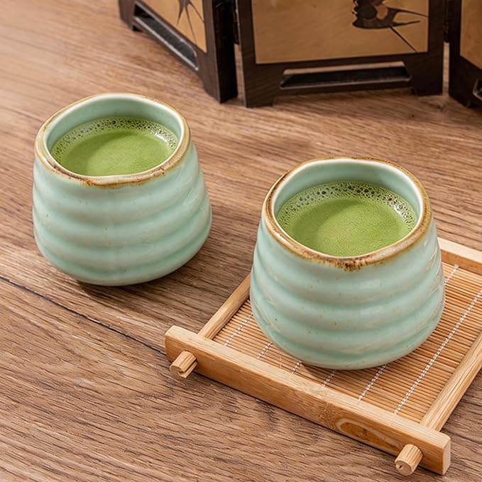 4pcs Japanese Tea Cup Set – Mini Size Cup 5OZ Ceramic Matcha Cup, Handless Espresso Cups, Cute Small Porcelain Coffee Mugs for Coffee Tea Lovers, Dishwasher & Microwave Safe (Mint)