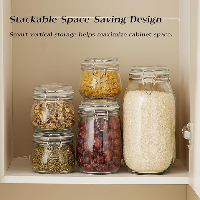 BJONKZ 3 Pack 68 oz Glass Jars with Airtight Lids – Food Storage Containers with Preserving Seal Wire Clip Fatening, Glass Canisters for Kitchen Canning Flour, Cereal, Sugar, Beans (68oz*3)
