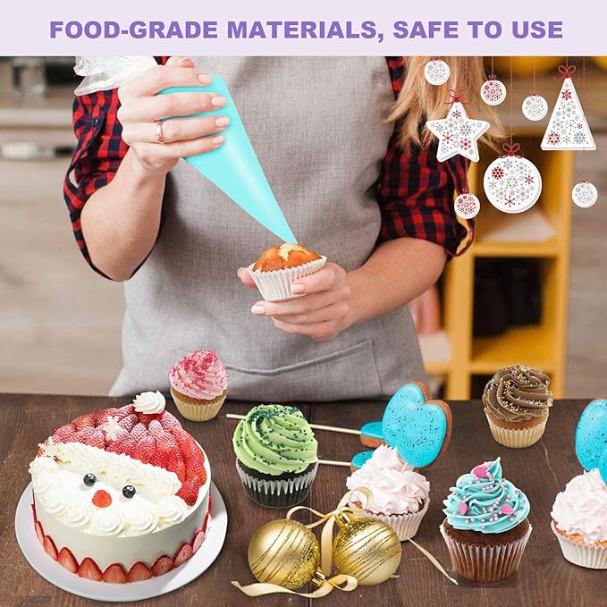firstake Large Piping Bags 100pcs - 16 Inch Disposable Piping Bags and Tips Set, Thickened Plastic Piping Bags, Clear Piping Bags, Large Icing Piping Bags for Deviled Eggs, Cookies and Cake Decorating