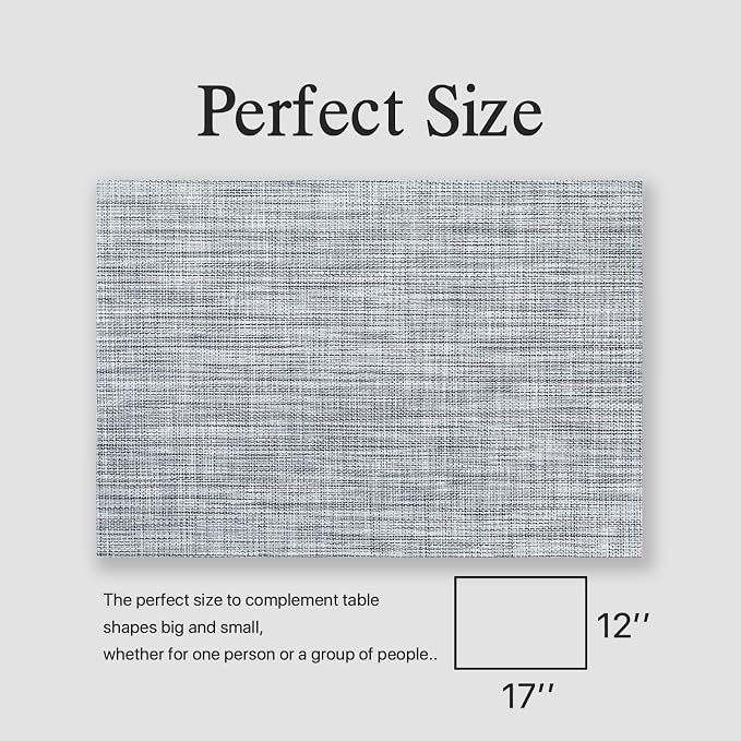 Placemats Set of 6 - Easy Clean Woven Vinyl Placemats for Dining Table, Indoor/Outdoor Place Mats, Washable PVC Table Mats（Gray）
