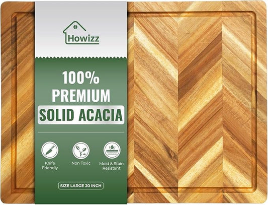 Howizz Solid Acacia Wood 20"x15" Large Cutting Board, Herringbone Chevron Cutting Board Large Grazing Board Charcuterie Serving Board, Non Toxic Natural Solid Wood Thick Wooden Chopping Boards