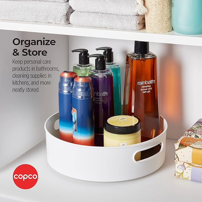 Copco 12 Inch Non-Skid Lazy Susan Turntable Organizer for Cabinet, Kitchen, Pantry, Bathroom - Smooth-Glide Rotating Storage with Raised Rim and Handles