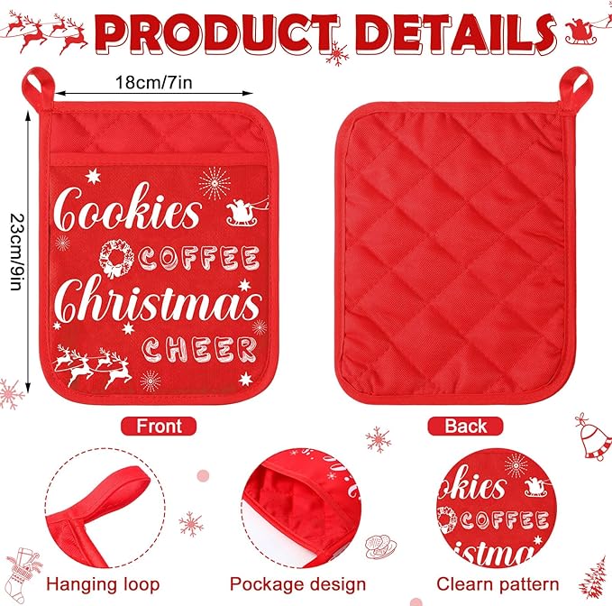 Yaomiao 12 Pcs Christmas Pot Holders with Silicone Spatula Set Wooden Handles Pot Holders for Christmas Kitchen Utensils xmas Baking Gifts for Neighbor Cooking Essentials (Classic)