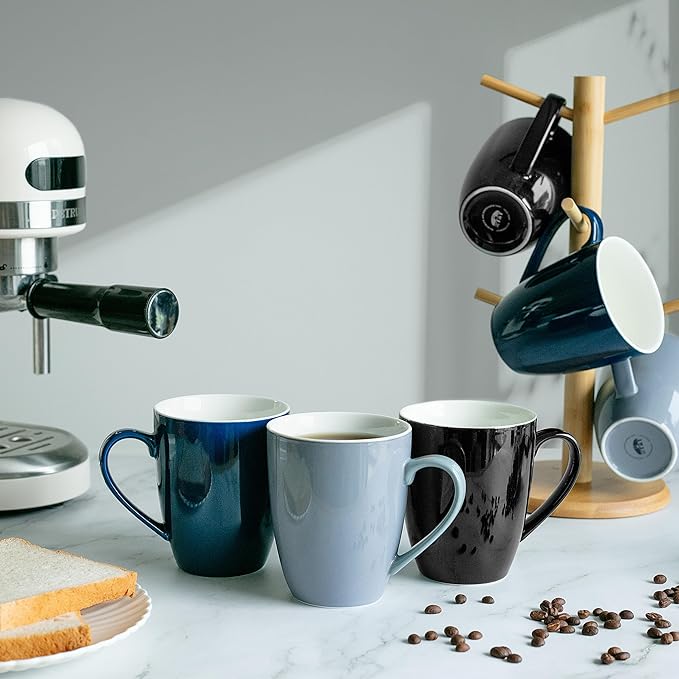 BTaT- Porcelain Coffee Mugs Set, 16 Ounces, 4 Pack, Gray Ceramic Coffee Mugs with Handle, Restaurant Cups for Mocha, Tea, Cappuccino, Cocoa, Cereal, Mug Gift Set, Dishwasher Safe, Mothers Day Gift