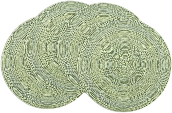 Winknowl Round Braided Placemats Set of 4 Washable Woven Heat Resistant Table Mats for Kitchen Dining Tables 15 inch Round Place Mats (Pea Green,4)