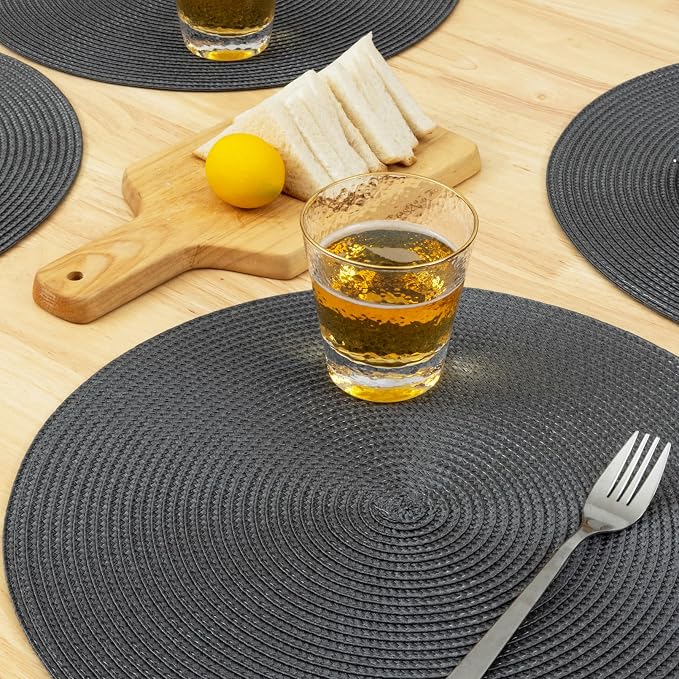 Winknowl Round Braided Placemats Set of 8 Washable Woven Heat Resistant Table Mats for Kitchen Dining Tables 15 inch Round Place Mats (Dark Gray,8pcs)