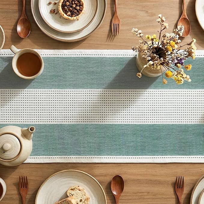 Artoid Mode Forest Green Farmhouse Rustic Table Runner, Seasonal Macrame Fabric Kitchen Dining Holiday Wedding Table Decor for Home Party 13x108 Inch