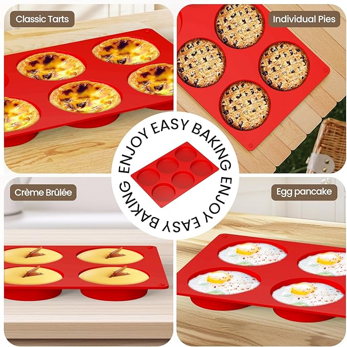 Redfly Silicone Egg Molds for Breakfast Sandwiches 2 Pcs, Non Stick 4 Inch Egg Bites Baking Pans, Jumbo Silicone Muffin Pans for Baking, Round Muffin Top Pan for Whoopie Pie Pan, Hamburger, Fruit Tart