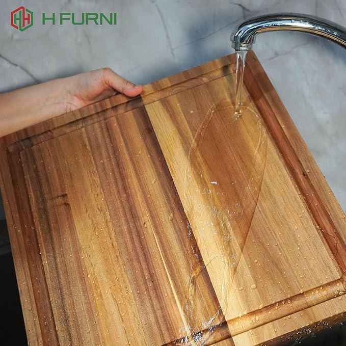 Large 16" Square, 1.5" Thick Acacia Solid Cutting Board, Wooden Chopping Board for Meat, Cheese and Charcuterie Board Built-in Handles with Juice Grooves, Durable, Easy Clean Kitchen Gift
