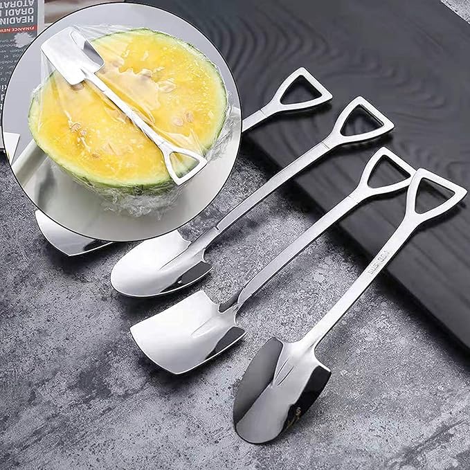 4 Pcs Stainless Steel Shovel Shape Pointed Spoon for Coffee, Tea, Sugar Stirring, Cake Dessert, Cat Dog Food Scooping Wet Food