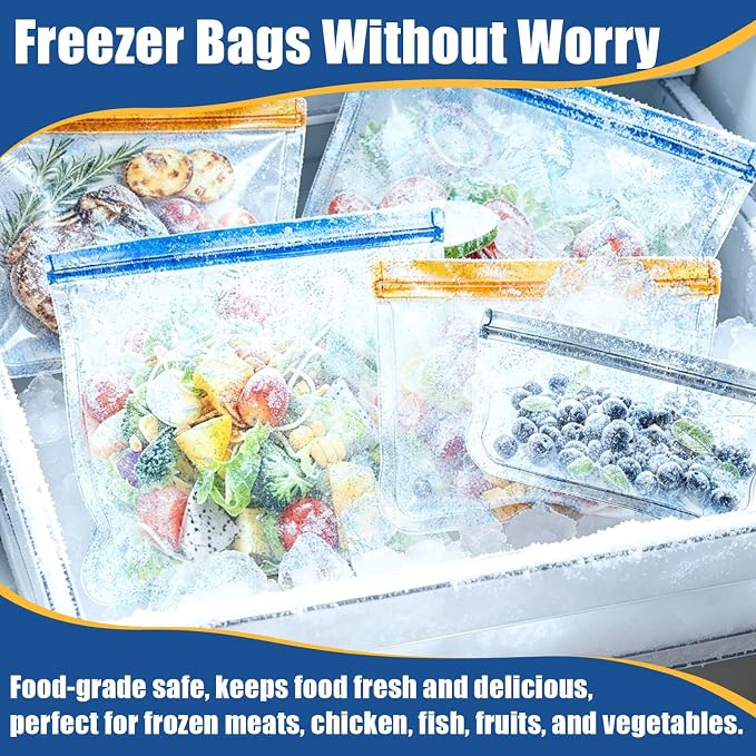 Reusable Silicone Freezer Bags, 12 Pack Leakproof Food Storage Bags Dishwasher Safe, Silicone Snack Bags Food Storage Containers for Meal Prep Containers, Salad Fruit, Vegetables, Home Organization