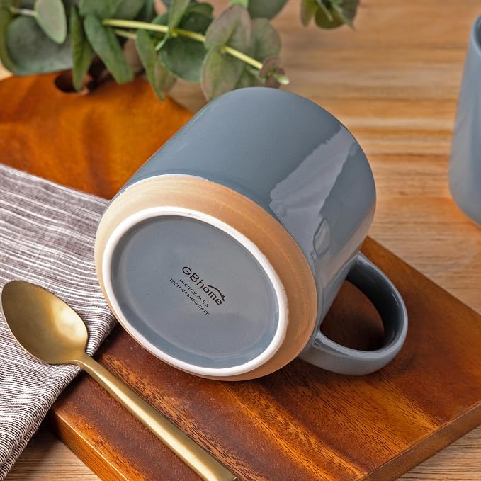GBhome Ceramic Coffee Mugs Set of 2, 17oz Handmade Ceramic Coffee Mugs Set with Terracotta Underside for Latte/Tea/Beer/Hot Cocoa, Dishwasher & Microwave Safe