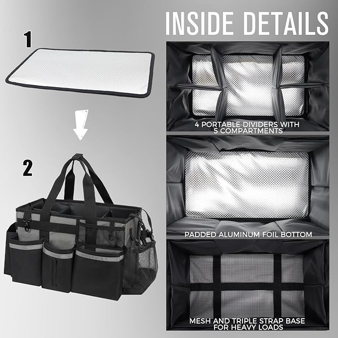 SCAVATA Wearable Cleaning Caddy, Cleaning Caddy Supplies Organizer with Handle & Shoulder Straps for Housekeepers, Under Sink & Car Cleaning Tool Organizers Bag with 4 Foldable Divider (MediumGrey)