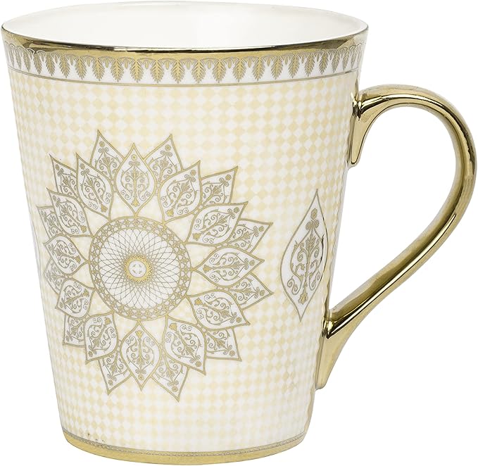 Femora Handcrafted Ceramic Coffee Mugs Indian Golden Disign Set of 2 (11 oz), Cappuccino Cups, Coffee Cups, British Coffee Cups, Porcelain Tea Set, Latte Cups, Espresso Mug.