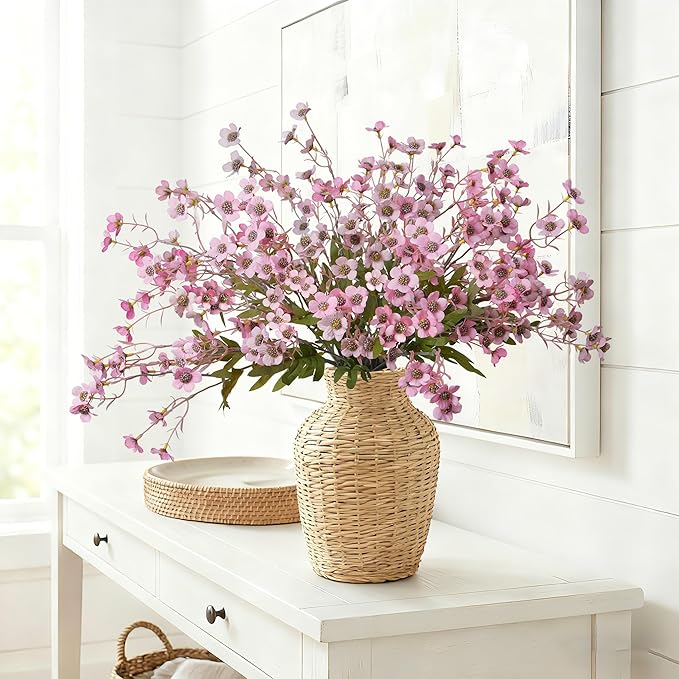 florisso Artificial Wild Flowers Indoor, 12 Pcs Long Stems Fake Flowers Pink Silk Faux Flowers for Vase Filler Table Centerpiece Floral Arrangement Home Decor, Pink