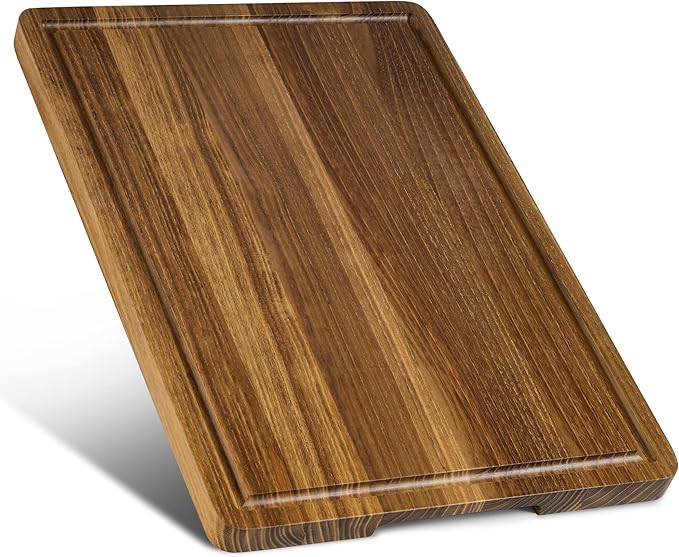 Teak Cutting Board for Kitchen - Solid Teak Wood Chopping Board with Handle & Juice Groove, Heavy-Duty Hardwood Cutting Boards Wooden Butcher Block for Meat, Fish, Vegetables, Fruits