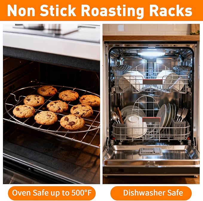 TamBee Oval Roasting Cooling Rack 9.8x6.7 Inch 304 Stainless Steel Baking Broiling Rack Cookware 0.8 Inch heigh Thick Version 2PCS for Party Turkey Dinner Steak