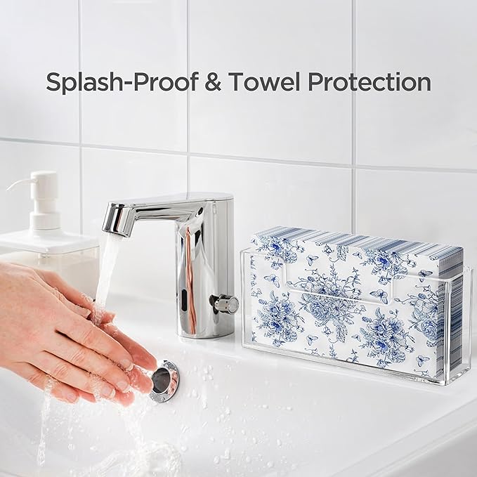 HBlife Acrylic Guest Towel, Paper Napkin Holder for Bathroom - Clear Waterproof Vertical Stand, Disposable Paper Hand Towel Dispenser, Modern Table Tray for Kitchen, Home, Hotel, Office(2 Pack)
