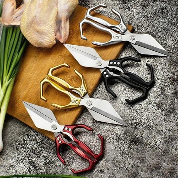 Multifunctional Heavy Duty Poultry Shears, Japanese High-Carbon Steel Kitchen Shears, Kitchen Scissors for Food,Stainless Steel Meat Scissors for Cutting Chicken, Turkey, Meat and Food Prep (Red)