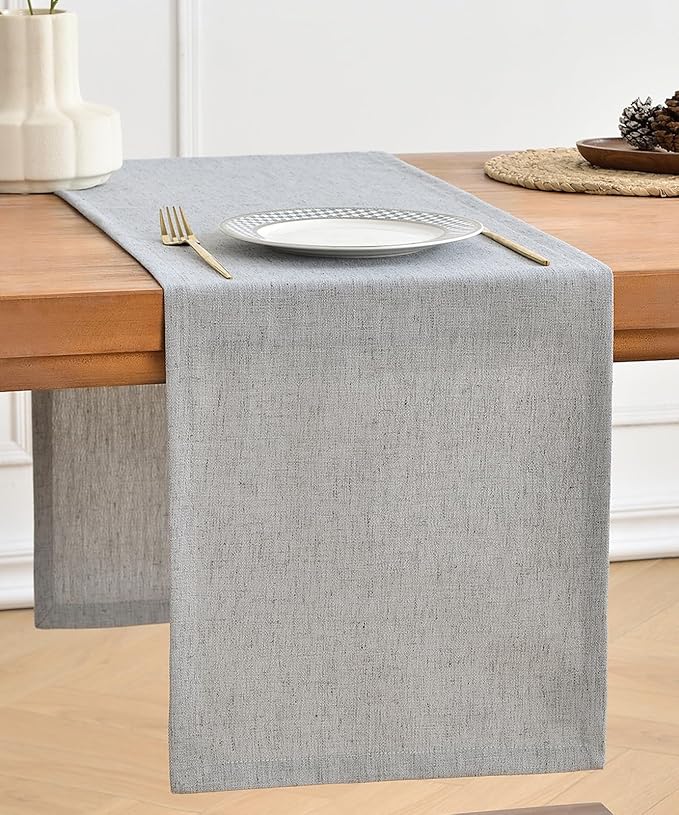 Wracra Linen Style Table Runner, Table Runners 72 Inches Long,Silver Grey,13x72