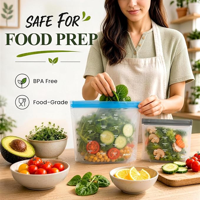 Dishwasher Safe Reusable Storage Bags Stand Up - BPA Free Reusable Sandwich Bags - Leakproof Gallon Freezer Bags, Food Storage Bags - Multicolor 4 Large+ 6 Sandwich + 4 Snack Bags