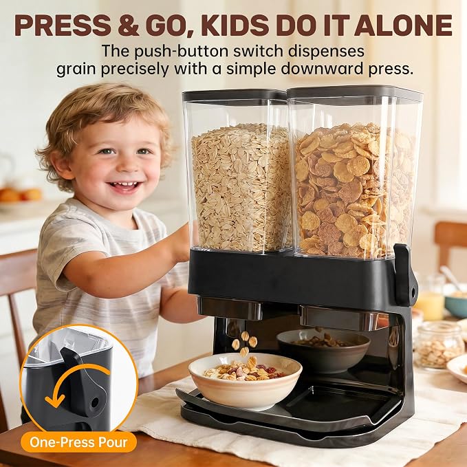 Cereal Dispenser Countertop 2 Pack, Double 3L Airtight Cereal Storage Container for Kitchen Pantry, Large Capacity Clear Dry Food Organizer For Cereal, Nuts, Coffee Beans, Pet Food