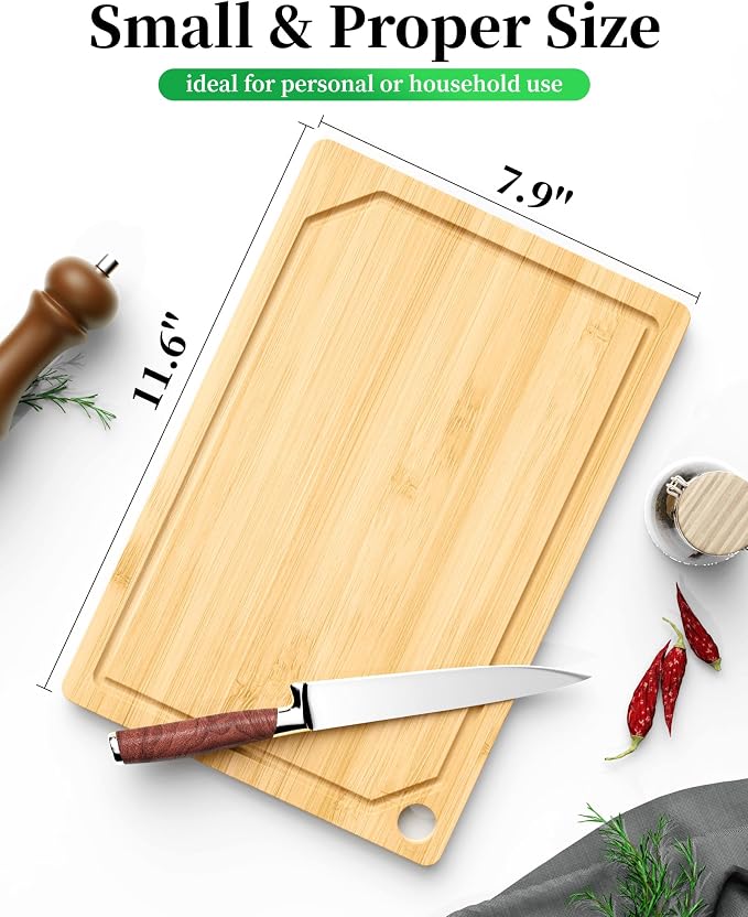 Kitsure Bamboo Cutting Board - Multi-Sizes Wooden Cutting Boards for Kitchen, Convenient Kitchen Essentials with Deep Juice Grooves, Cutting Board for Chopping & Serving, Medium, Natural